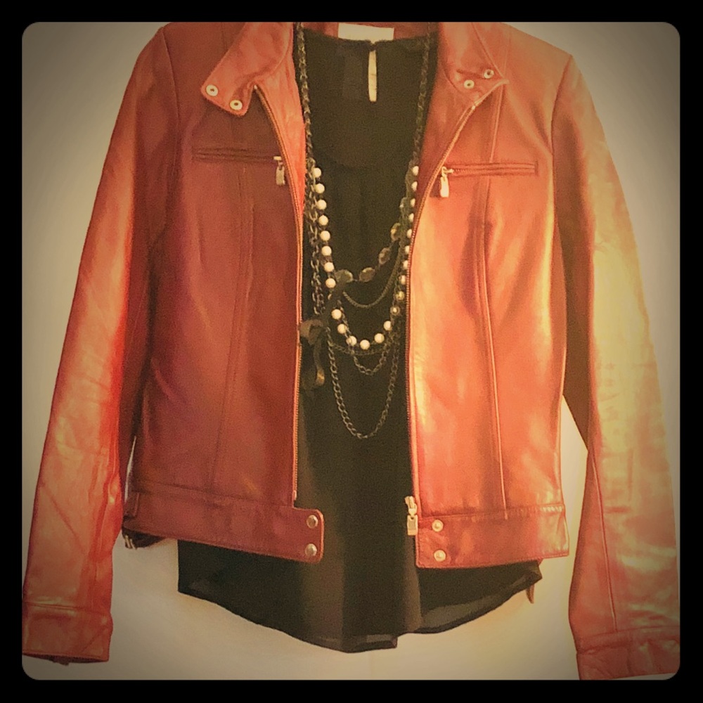 RED HUGO BUSCATI LEATHER JACKET, SZS, PERFECT